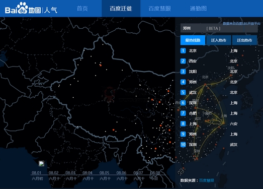 百度迁徙|人群流动大数据可视化平台